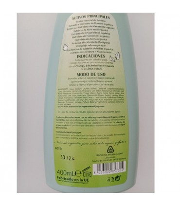 CHAMPÚ ANTIGRASA CON ROMERO SIN PARABENOS LINEA VERDE