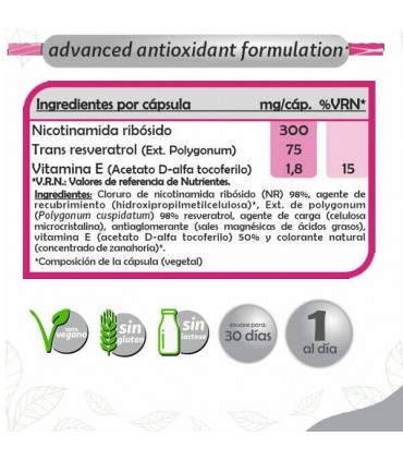 NAD+ CON TRANS RESVERATROL 30 CAPS PINISAN